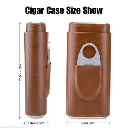 Estuche para puros de cuero sintético con tres dedos, humidor portátil con cortador de puros plateado, accesorios para fumar para regalos de empresa