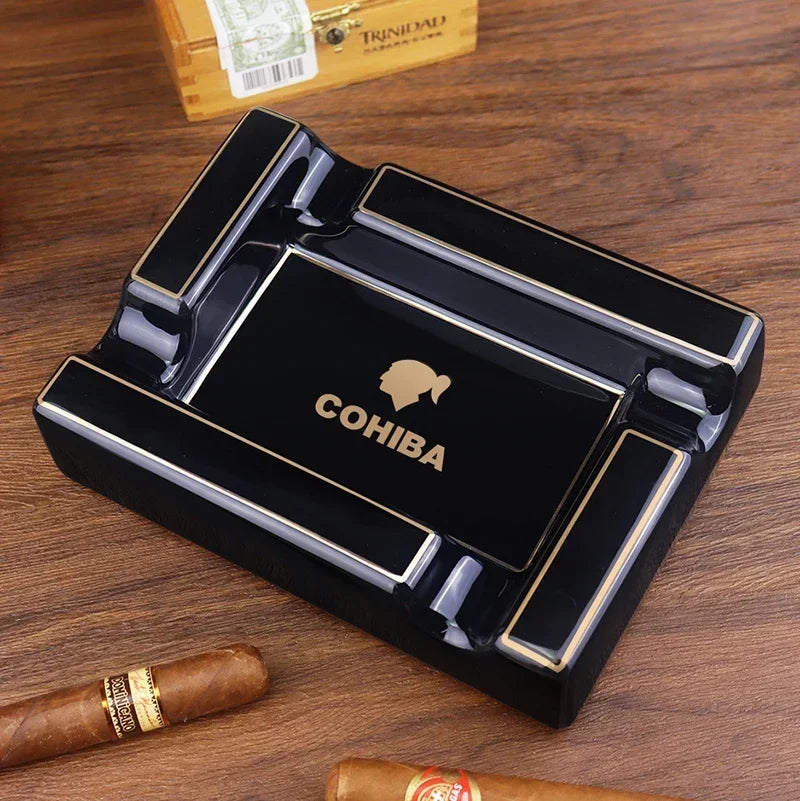 Cenicero grande de cerámica Cohiba con 4 ranuras, creativo y lujoso, para escritorio, oficina, accesorios para fumar