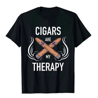 Comfort Creativity Funny Streetwear Short-sleev Fun Cigar Smoker Tshirt Cigar Is My Therapy Gift for Men Comfort Tops Male Shirt