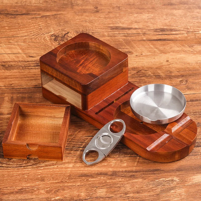 Wooden Cigar Ashtray | Ashtray with Cigar Cutter | El Puro Cigar Store