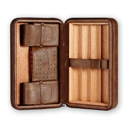 GALINER Portable Humidor Cigar Travel Case Leather Cedar Wood 4 Tube Holder Cigar Humidor Box W/ Cigar Accessories                                                                                       .