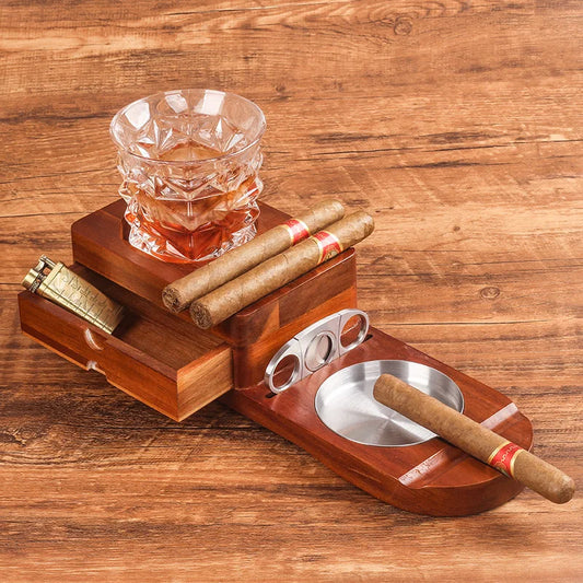 Wooden Cigar Ashtray | Ashtray with Cigar Cutter | El Puro Cigar Store